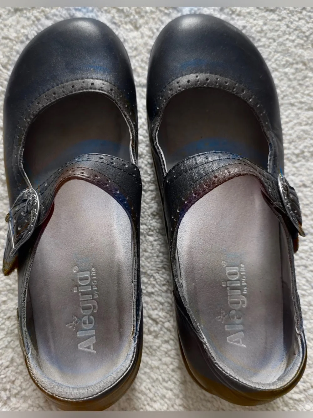 Alegria by PG Lite Black Leather Mary Jane Shoes w Buckle Velcro Strap Size 7.5